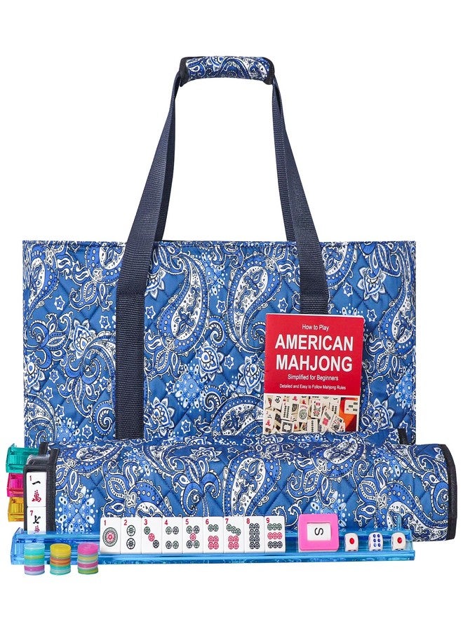 GUSTARIA American Mahjong Game Set, 166 Quality White Tiles, 4 All-in-One Color Rack/Pushers, Mahjong Tile Set with Blue Printed Carrying Bag - Image 1